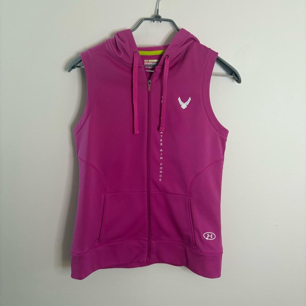 Under Armour pink Sleeveless Zip-Up Hooded vest Air Force Women’s Small EUC